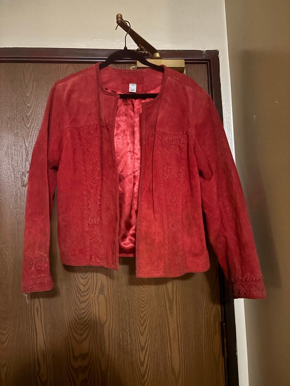 Vintage Red Suede Leather Boho Indie Western Fall Outerwear Coat/ Jacket